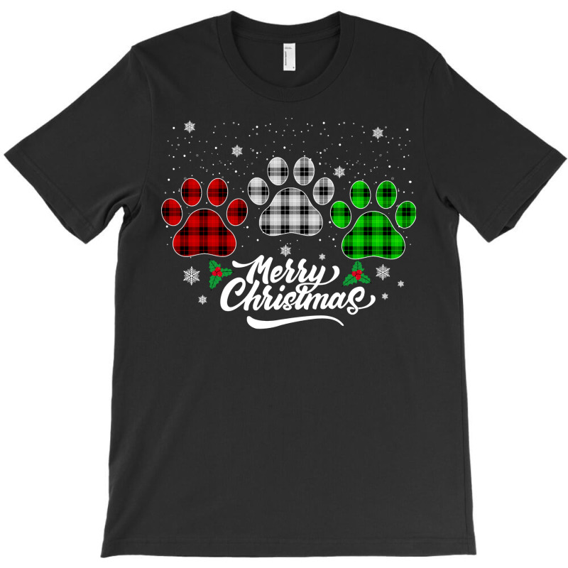 Merry Christmas Buffalo Plaid Shirt Red White Green Dog Paws Long Slee T-shirt | Artistshot