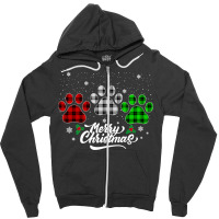 Merry Christmas Buffalo Plaid Shirt Red White Green Dog Paws Long Slee Zipper Hoodie | Artistshot