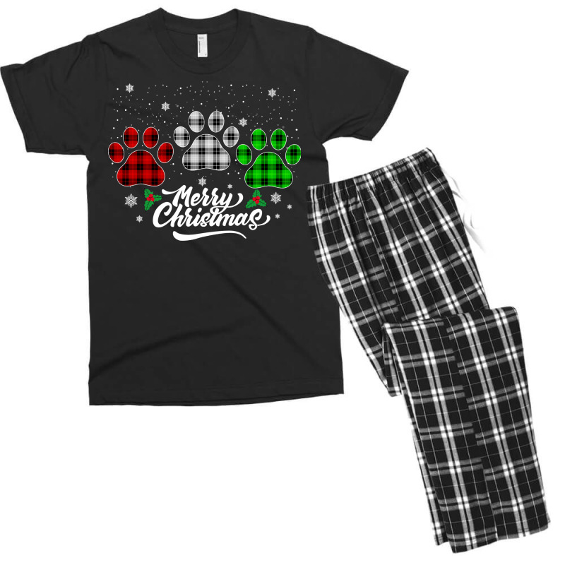 Merry Christmas Buffalo Plaid Shirt Red White Green Dog Paws Long Slee Men's T-shirt Pajama Set | Artistshot