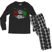 Merry Christmas Buffalo Plaid Shirt Red White Green Dog Paws Long Slee Men's Long Sleeve Pajama Set | Artistshot