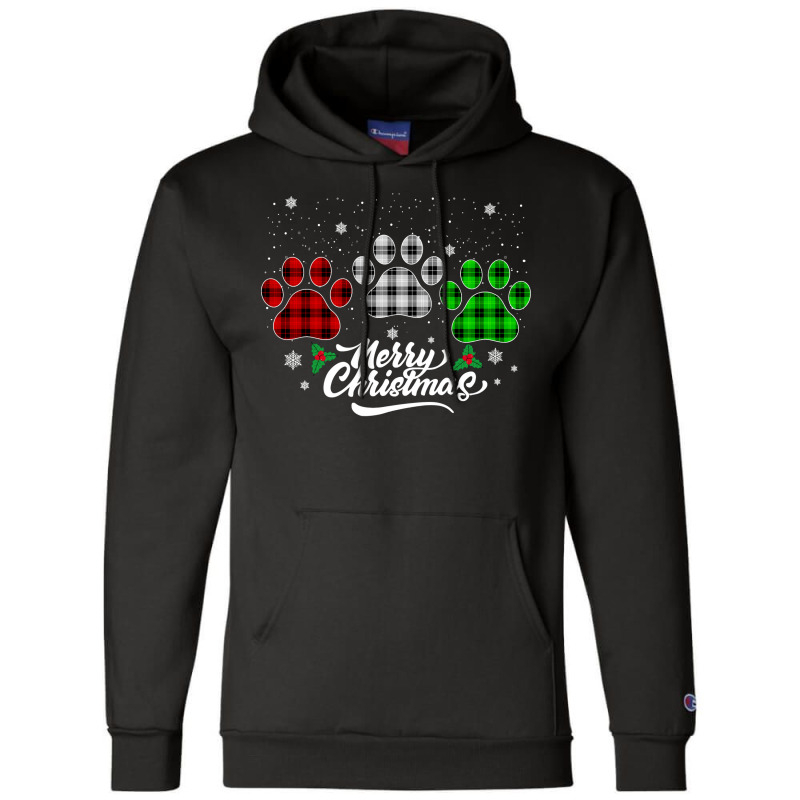 Merry Christmas Buffalo Plaid Shirt Red White Green Dog Paws Long Slee Champion Hoodie | Artistshot