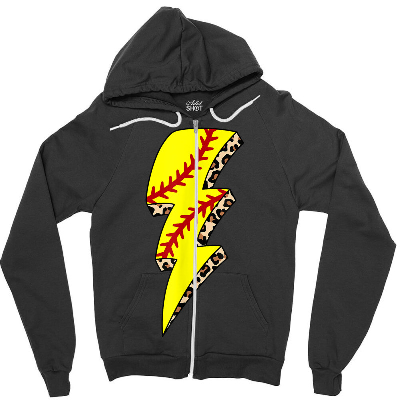 Leopard Softball Lightning Bolt Softball Mom Game Day T Shirt Zipper Hoodie by sowleomballoucgp | Artistshot