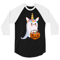 Unicorn Ghost Halloween T  Shirt Cute Unicorn Ghost Pumpkin Halloween 3/4 Sleeve Shirt | Artistshot