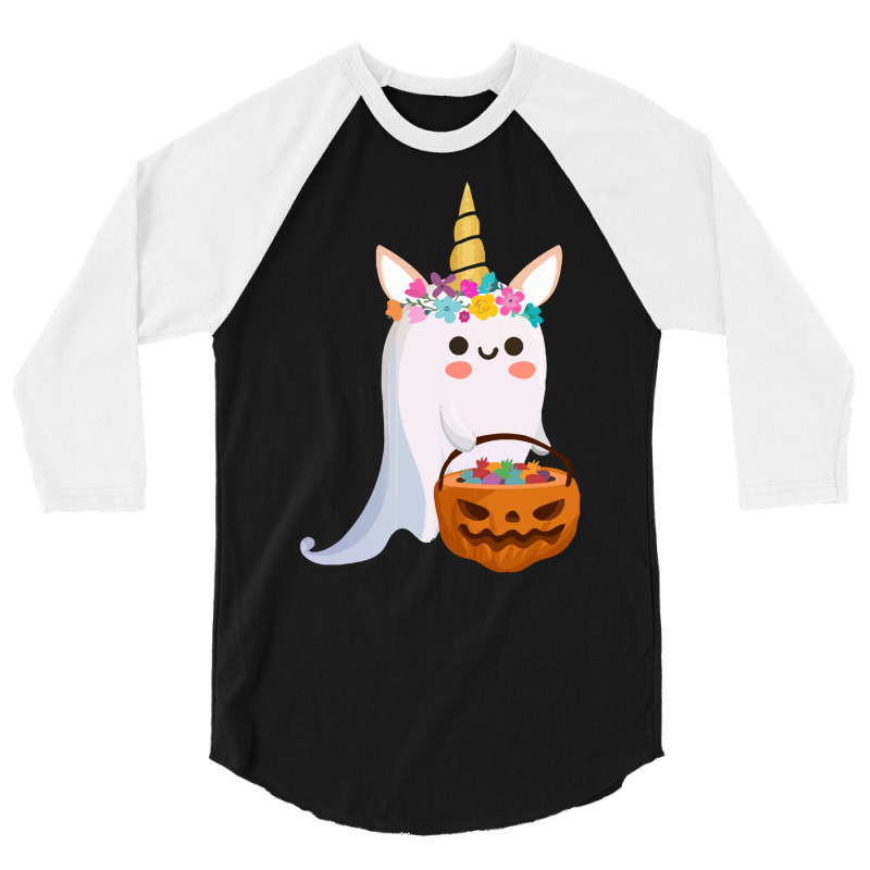 Unicorn Ghost Halloween T  Shirt Cute Unicorn Ghost Pumpkin Halloween 3/4 Sleeve Shirt by huntingsignpost | Artistshot