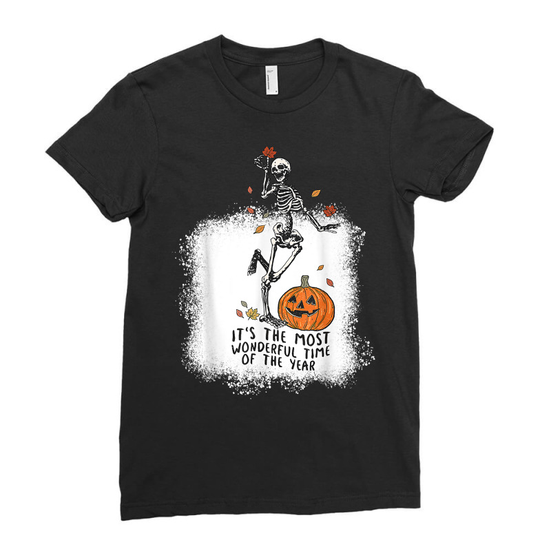 Spooky Dance Skeleton Most Wonderfull Time Halloween Pumpkin T Shirt Ladies Fitted T-Shirt by pickengtwrentv | Artistshot