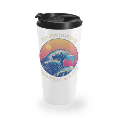 Happiness Comes In Waves Travel Mug Designed By Samkal