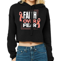 Faith Fear Peach Ribbon Endometrial Cancer Awareness Long Cropped Hoodie | Artistshot