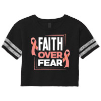 Faith Fear Peach Ribbon Endometrial Cancer Awareness Long Scorecard Crop Tee | Artistshot