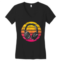 Womens Synthwave Retro 1990s Music Lover Headphones Vaporwave Music Me Women's V-neck T-shirt | Artistshot