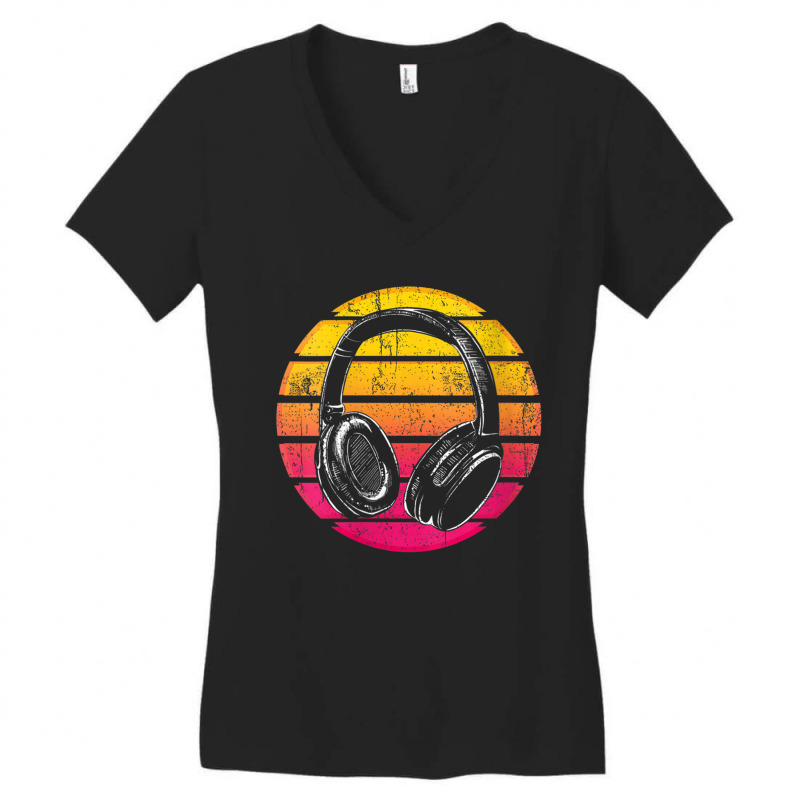 Womens Synthwave Retro 1990s Music Lover Headphones Vaporwave Music Me Women's V-Neck T-Shirt by FrederickDesign | Artistshot