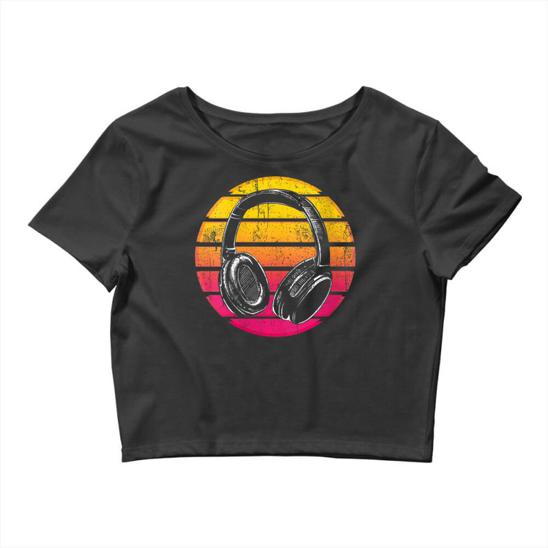 Womens Synthwave Retro 1990s Music Lover Headphones Vaporwave Music Me Crop Top by FrederickDesign | Artistshot