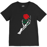 Skeleton Hand Red Rose Flower Aesthetic T Shirt V-neck Tee | Artistshot