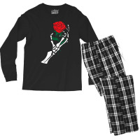 Skeleton Hand Red Rose Flower Aesthetic T Shirt Men's Long Sleeve Pajama Set | Artistshot