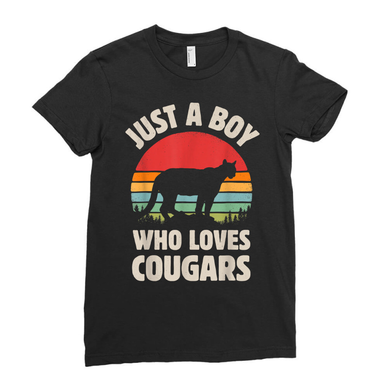 Cougar Just A Boy Who Loves Cougars Men Retro Vintage Sunset T Shirt Ladies Fitted T-Shirt by klezgbnist | Artistshot