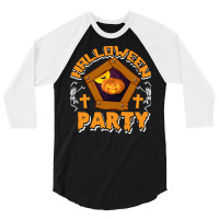 Halloween T  Shirt Funny Halloween Party Skeletons Pumpkin Frame Costu 3/4 Sleeve Shirt | Artistshot