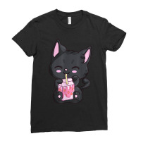 Anime Kawaii Neko For Women Girls Strawberry Milkshake Cat Ladies Fitted T-shirt | Artistshot