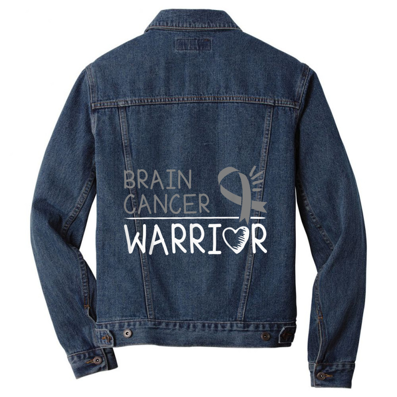 Brain Cancer Warrior Gray Awareness Ribbon Men Denim Jacket | Artistshot