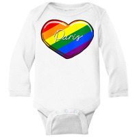 Womens Lgbt Pride Heart   First Name Paris Rainbow Hearts Love V Neck Long Sleeve Baby Bodysuit | Artistshot