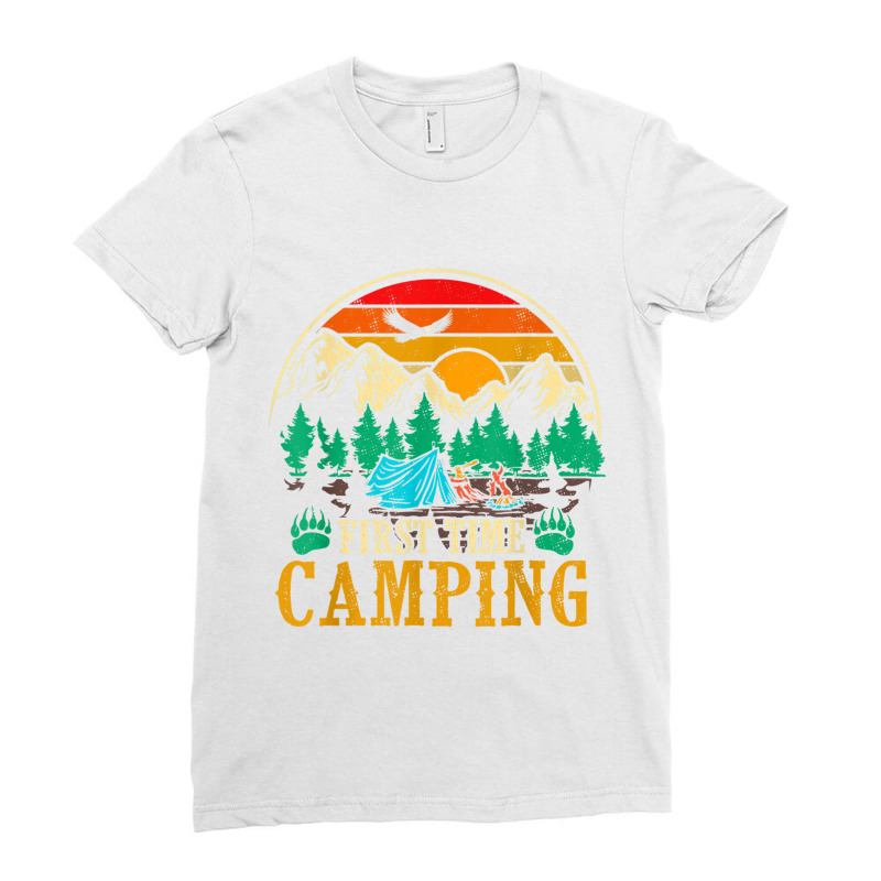 First Time Camping Funny Camper Lover Gift Ladies Fitted T-Shirt by HailieDesign | Artistshot