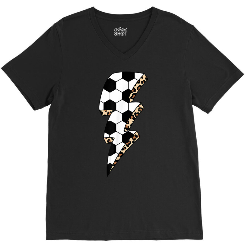 Leopard Soccer Lightning Bolt Soccer Mom Game Day Soccer T Shirt V-Neck Tee by pickengtwrentv | Artistshot