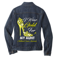 Butterfly I Wear Gold For My Aunt Childhood Cancer Warrior Ladies Denim Jacket | Artistshot