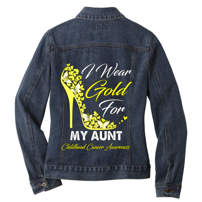 Butterfly I Wear Gold For My Aunt Childhood Cancer Warrior Ladies Denim Jacket by LaytonDesign | Artistshot