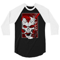 Japanese Demon Face Skull Devil With Snake Katana Nippon Art T Shirt 3/4 Sleeve Shirt | Artistshot