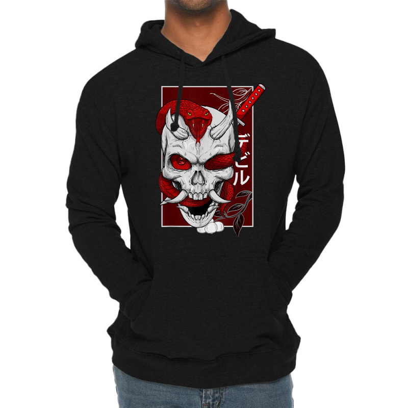 Japanese Demon Face Skull Devil With Snake Katana Nippon Art T Shirt Lightweight Hoodie by vorgasofaguiarb | Artistshot