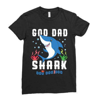 God Dad Shark Family Matching Ladies Fitted T-shirt Designed By Artees Artwork