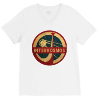 Vintage Interkosmos Space Program Sputnik Satellite V-neck Tee | Artistshot