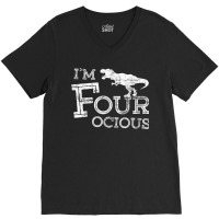 4th Birthday 4 Year Old Boy Four-ocious Dinosaur Gift Party Gifts Men V-neck Tee | Artistshot