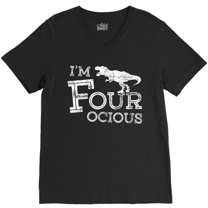 4th Birthday 4 Year Old Boy Four-ocious Dinosaur Gift Party Gifts Men V-neck Tee | Artistshot