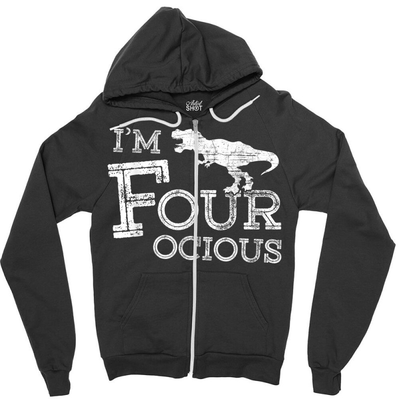 4th Birthday 4 Year Old Boy Four-ocious Dinosaur Gift Party Gifts Men Zipper Hoodie | Artistshot