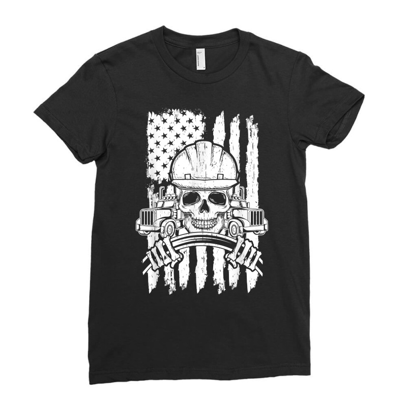 Truck Driver Patriotic Trucker Independence Day Teamster T Shirt Ladies Fitted T-Shirt by koleuuwla | Artistshot