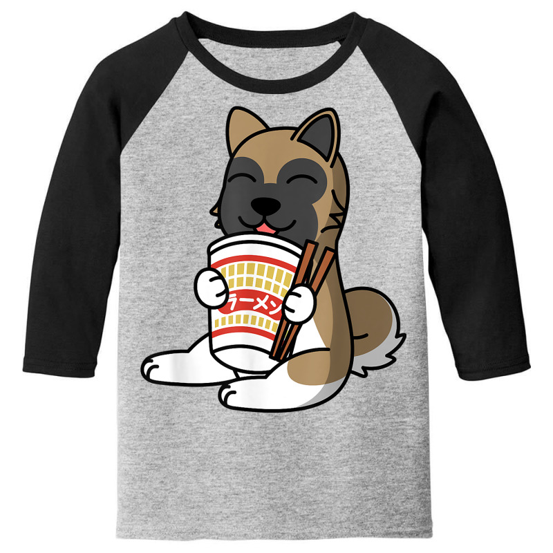 Akita Eating Instant Ramen Noodles Dog T Shirt Youth 3/4 Sleeve by roopeedwrich76 | Artistshot