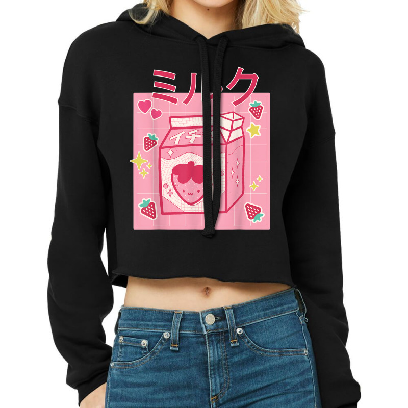 Cute Kawaii Womens Japanese Otaku Anime Strawberry Milkshake Cropped Hoodie by MarquesDesign | Artistshot