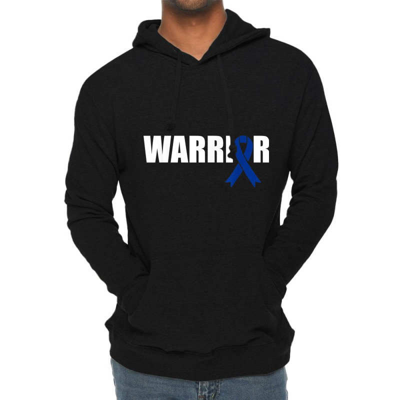 Colon Cancer Warrior Dark Blue Awareness Ribbon Lightweight Hoodie | Artistshot