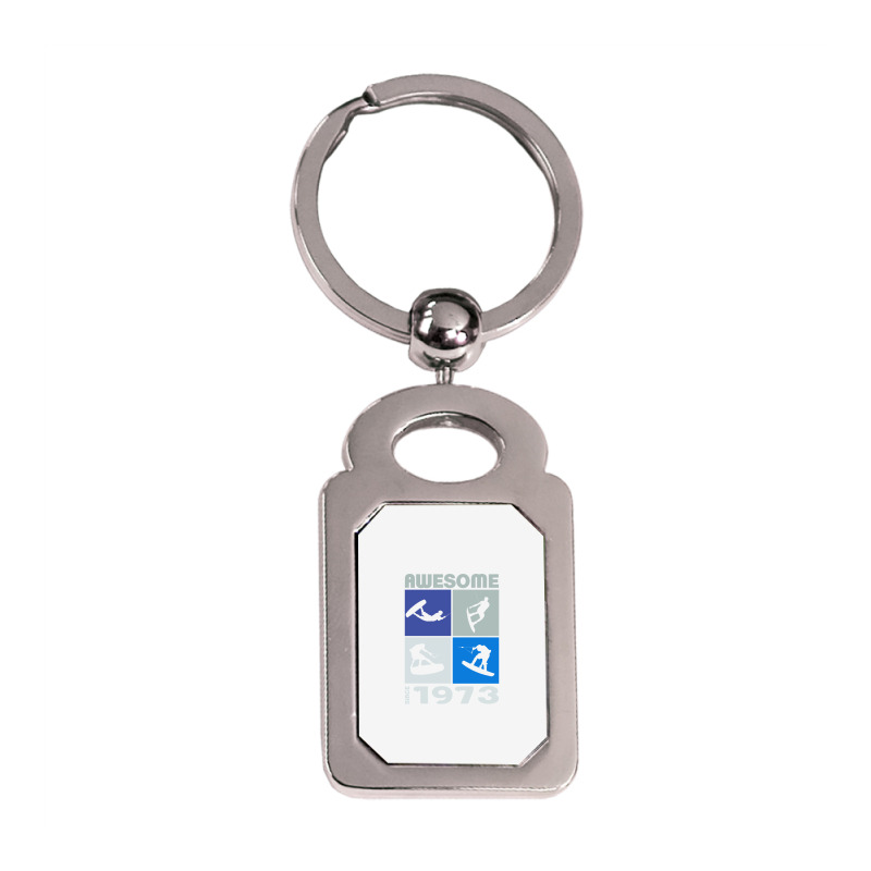 Awesome Since 1973. Wakeboard Lifestyle Long Sleeve T Shirt Silver Rectangle Keychain | Artistshot