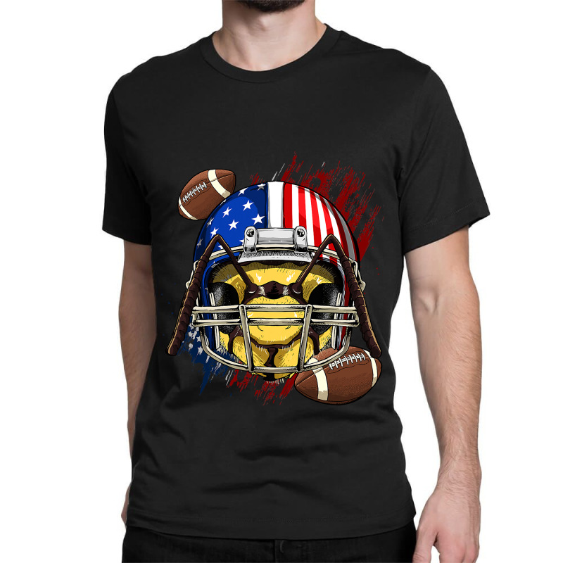 American Football Player Bee Patriotic 4th Of July Bee Lover Classic T-shirt by peafowl | Artistshot