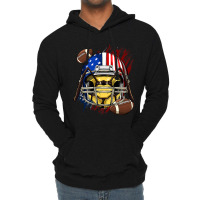 American Football Player Bee Patriotic 4th Of July Bee Lover Lightweight Hoodie | Artistshot