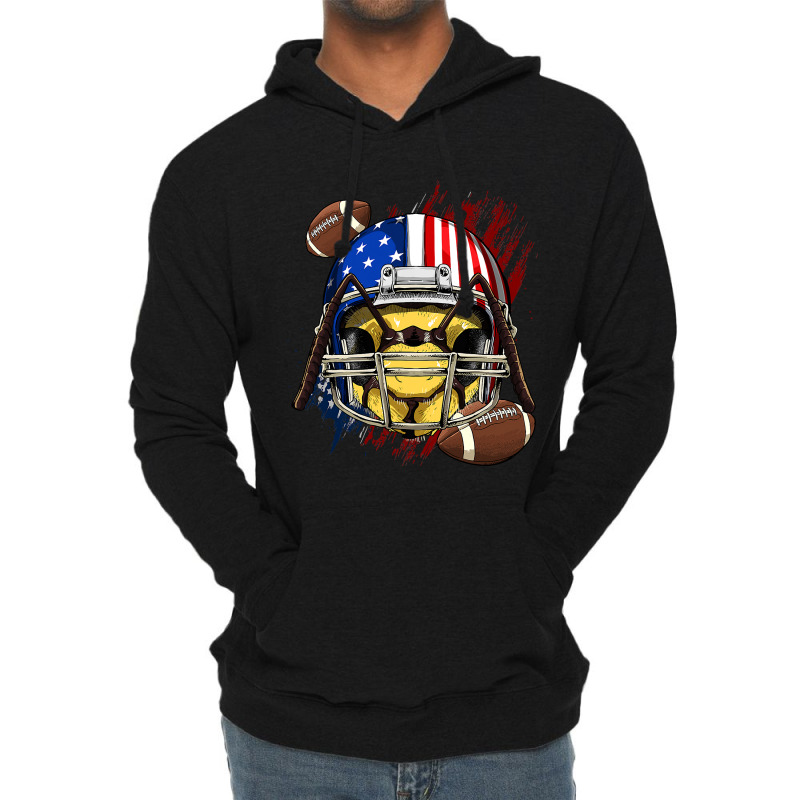 American Football Player Bee Patriotic 4th Of July Bee Lover Lightweight Hoodie by peafowl | Artistshot