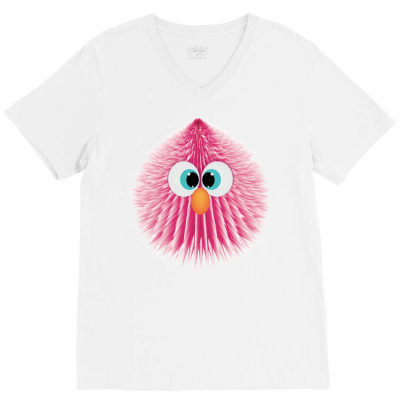 Bird Fluffy Animal Cute Feather Pink V-neck Tee Designed By Salmanaz
