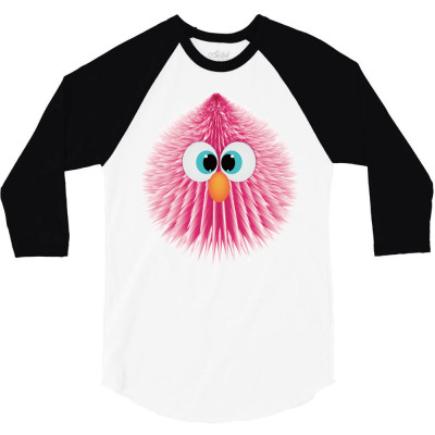 Bird Fluffy Animal Cute Feather Pink 3/4 Sleeve Shirt Designed By Salmanaz