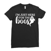 Halloween T  Shirti´m Just Here For The Boos Ghost White Stroke Text Ladies Fitted T-shirt | Artistshot