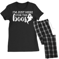 Halloween T  Shirti´m Just Here For The Boos Ghost White Stroke Text Women's Pajamas Set | Artistshot