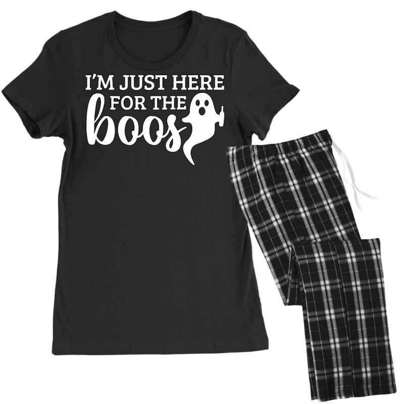 Halloween T  Shirti´m Just Here For The Boos Ghost White Stroke Text Women's Pajamas Set by simplisticgive | Artistshot