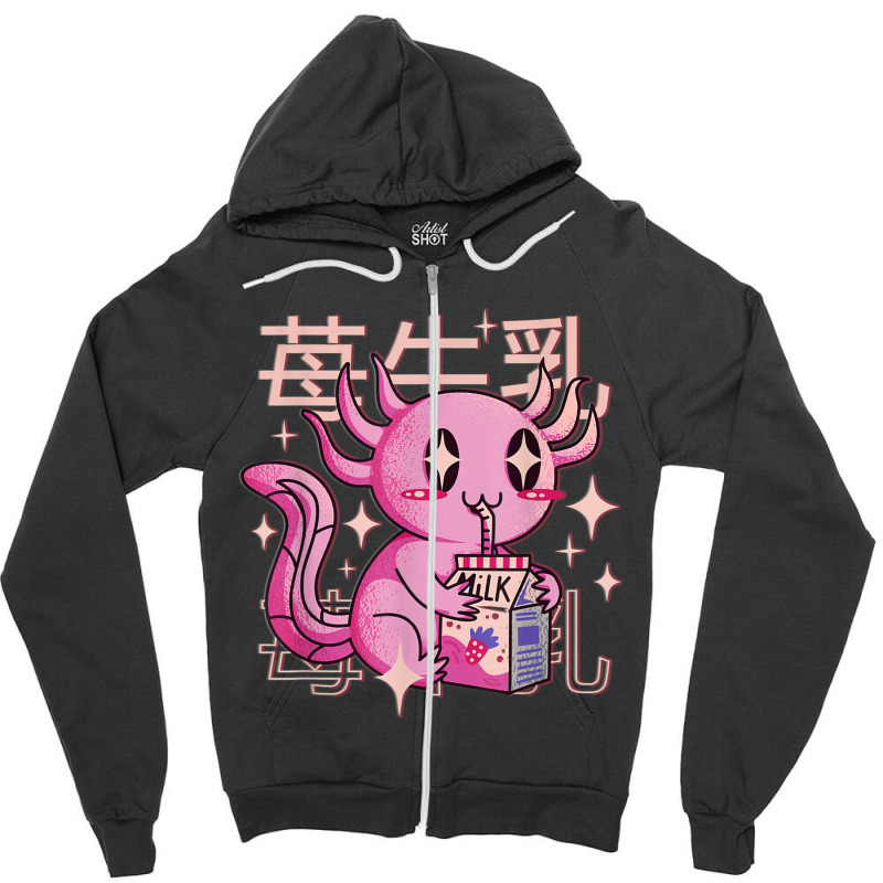 Japanese Anime Axolotl Strawberry Milk Shake Kawaii Axolotl Zipper Hoodie by MarquesDesign | Artistshot