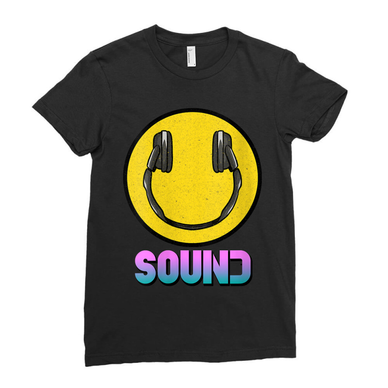 Womens I Love The 90's Music Dj Headphones Smile Face Headset Raver Mu Ladies Fitted T-Shirt by CaleDesign | Artistshot