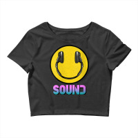 Womens I Love The 90's Music Dj Headphones Smile Face Headset Raver Mu Crop Top | Artistshot