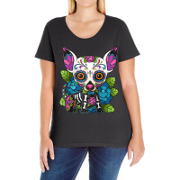 Chihuahua Sugar Skull Mexico Dog Calavera Dia De Los Muertos Raglan Ba Ladies Curvy T-shirt | Artistshot